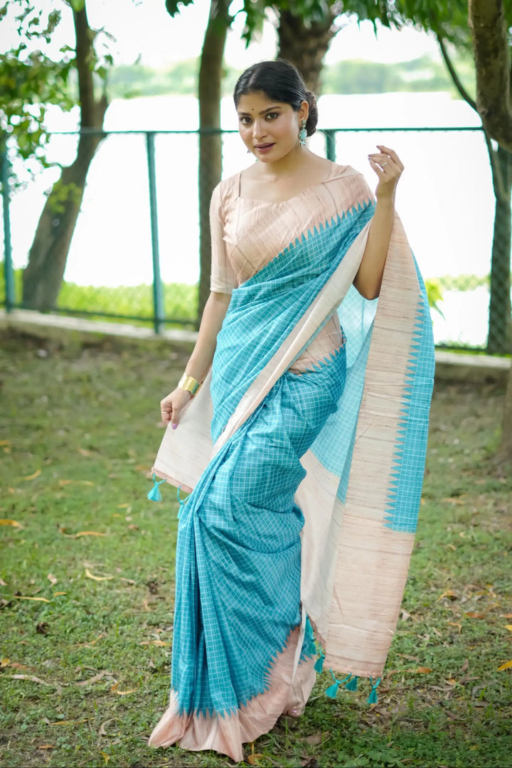 Tussar Silk Saree with Wevon Kantha Designer Print | Special Event & Wedding