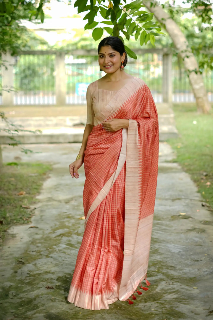 Tussar Silk Saree with Wevon Kantha Designer Print | Special Event & Wedding