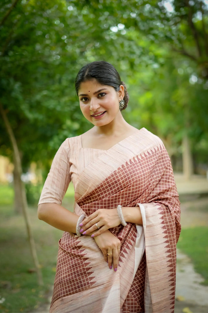 Tussar Silk Saree with Wevon Kantha Designer Print | Special Event & Wedding