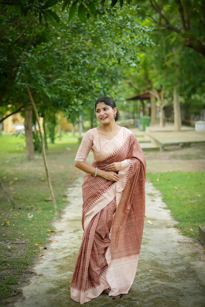 Tussar Silk Saree with Wevon Kantha Designer Print | Special Event & Wedding