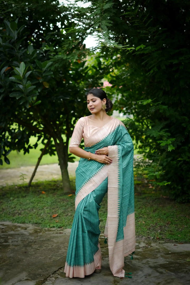 Tussar Silk Saree with Wevon Kantha Designer Print | Special Event & Wedding