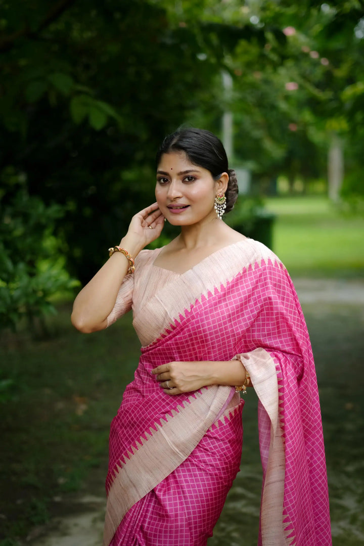 Tussar Silk Saree with Wevon Kantha Designer Print | Special Event & Wedding