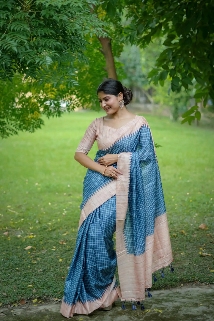 Tussar Silk Saree with Wevon Kantha Designer Print | Special Event & Wedding