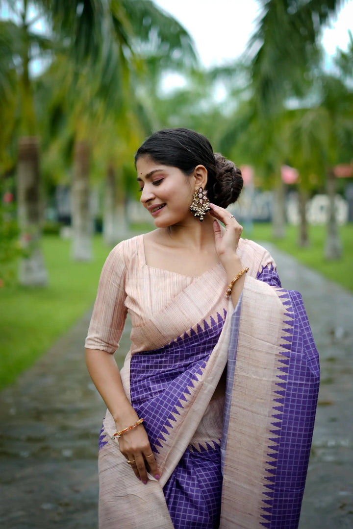 Tussar Silk Saree with Wevon Kantha Designer Print | Special Event & Wedding