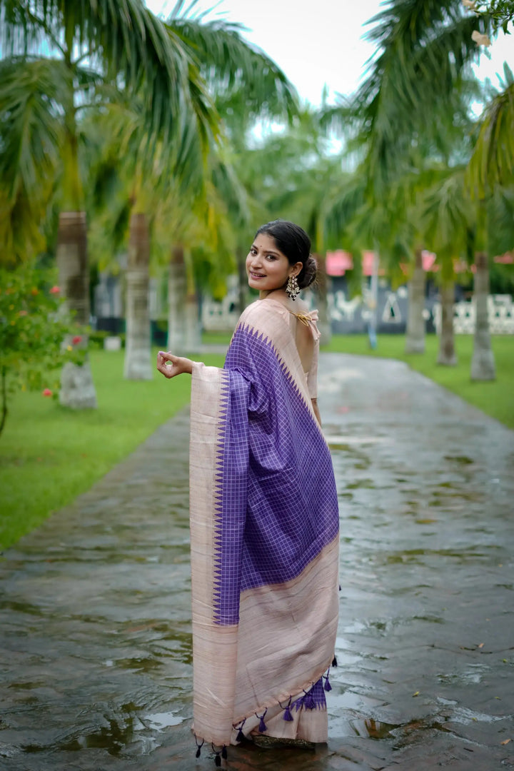 Tussar Silk Saree with Wevon Kantha Designer Print | Special Event & Wedding