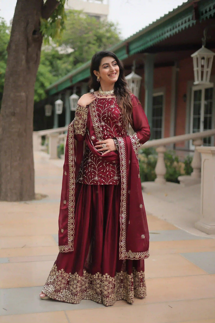 Stylish Readymade Palazzo Suit | Rangoli Silk with Beautiful Embroidery Work