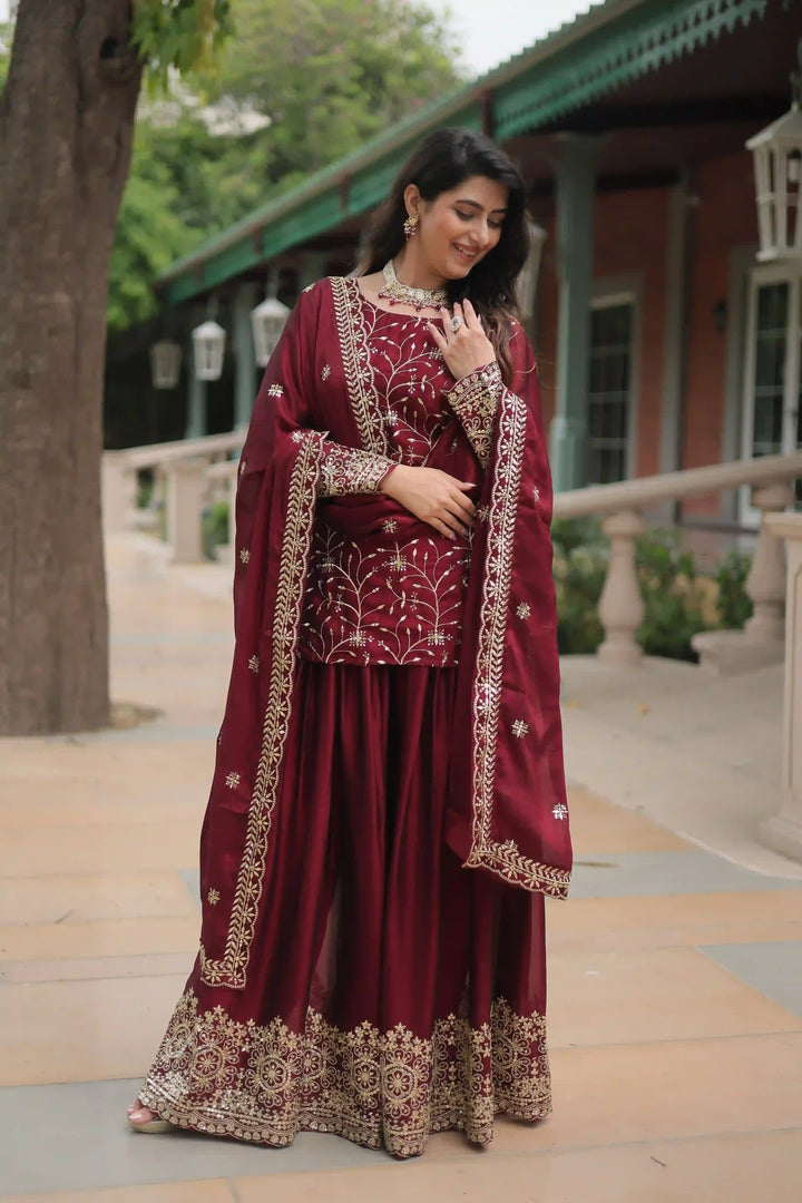 Stylish Readymade Palazzo Suit | Rangoli Silk with Beautiful Embroidery Work