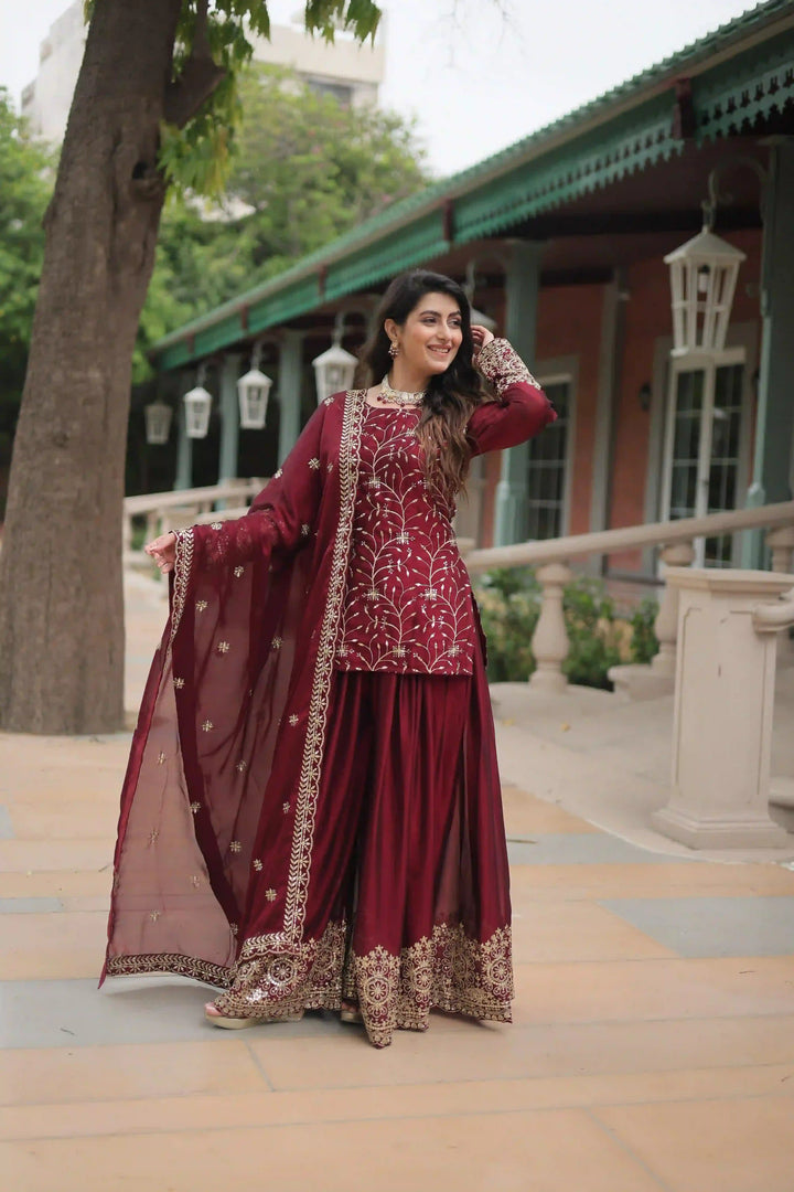 Stylish Readymade Palazzo Suit | Rangoli Silk with Beautiful Embroidery Work