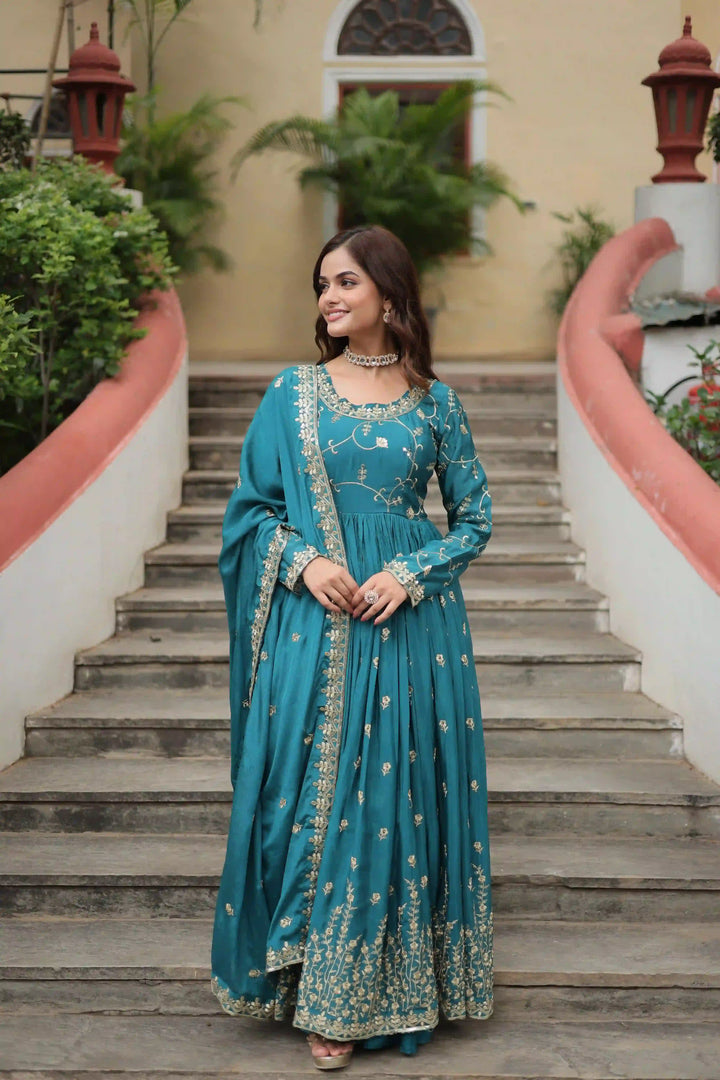 Stunning Readymade Palazzo Suit | Chinon Fabric with Beautiful Embroidery Work