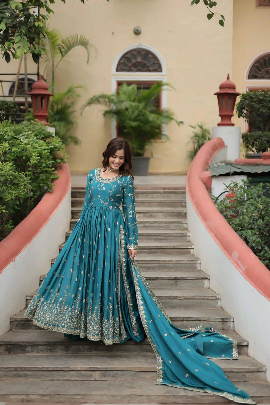 Stunning Readymade Palazzo Suit | Chinon Fabric with Beautiful Embroidery Work