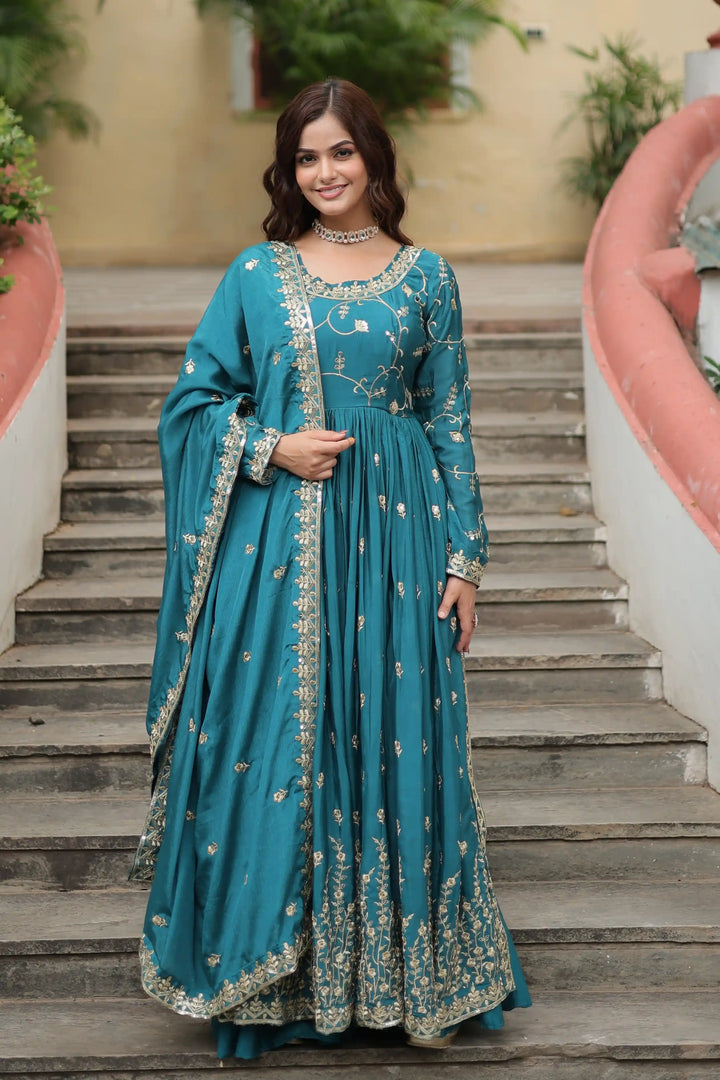 Stunning Readymade Palazzo Suit | Chinon Fabric with Beautiful Embroidery Work