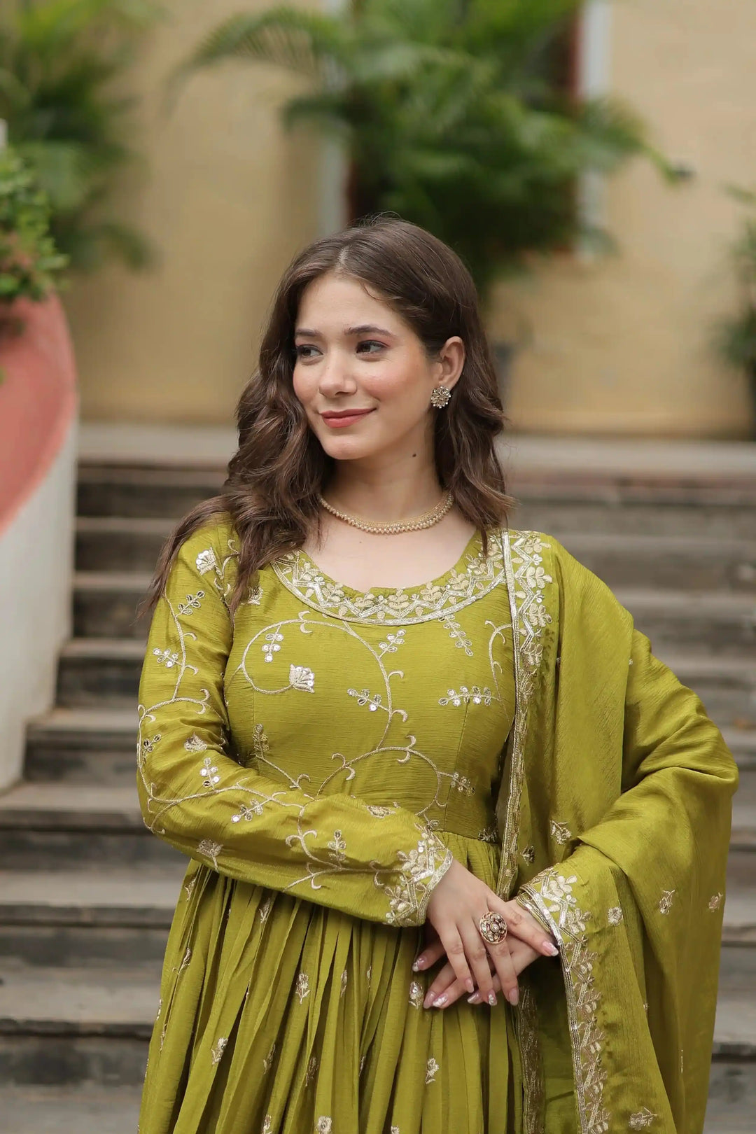 Stunning Readymade Palazzo Suit | Chinon Fabric with Beautiful Embroidery Work