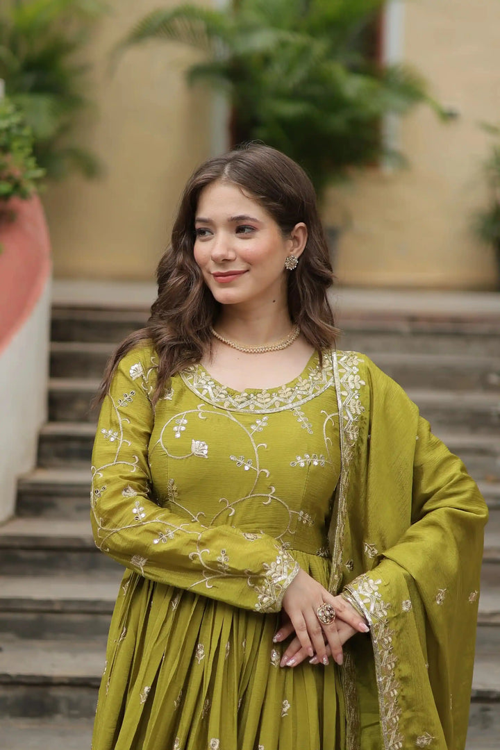 Stunning Readymade Palazzo Suit | Chinon Fabric with Beautiful Embroidery Work