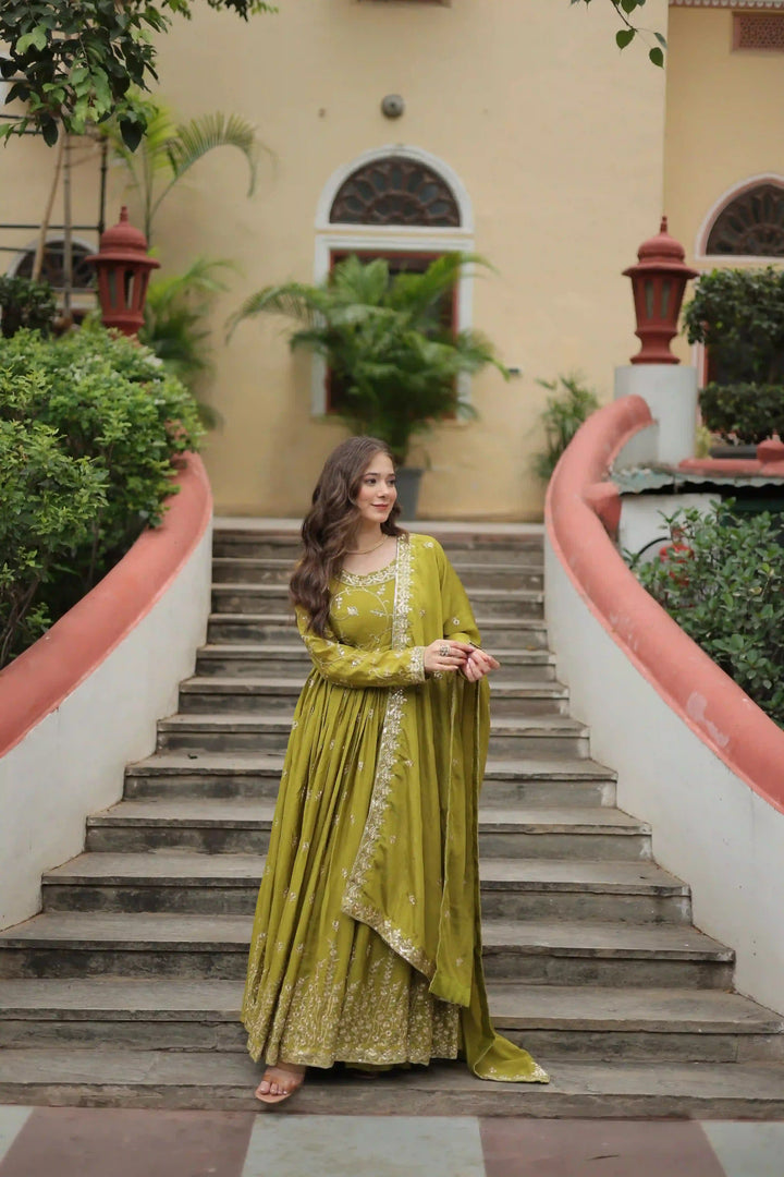 Stunning Readymade Palazzo Suit | Chinon Fabric with Beautiful Embroidery Work