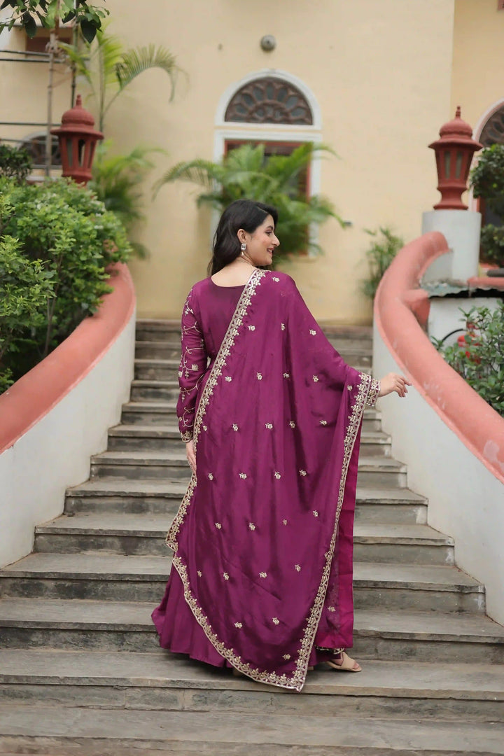 Stunning Readymade Palazzo Suit | Chinon Fabric with Beautiful Embroidery Work