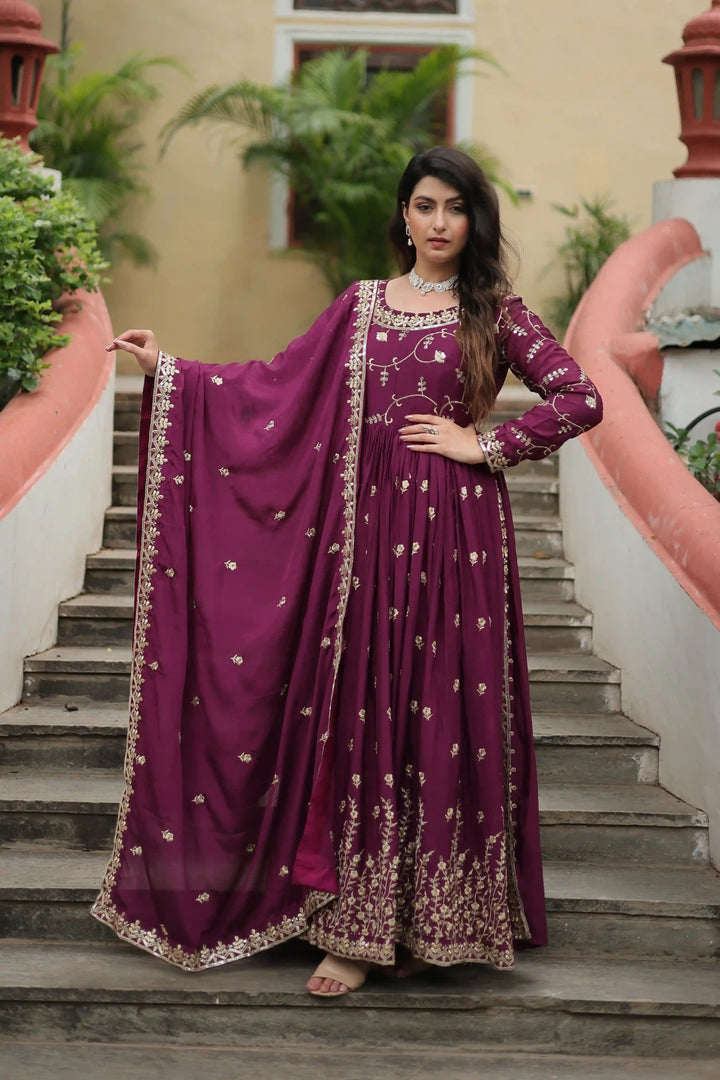 Stunning Readymade Palazzo Suit | Chinon Fabric with Beautiful Embroidery Work