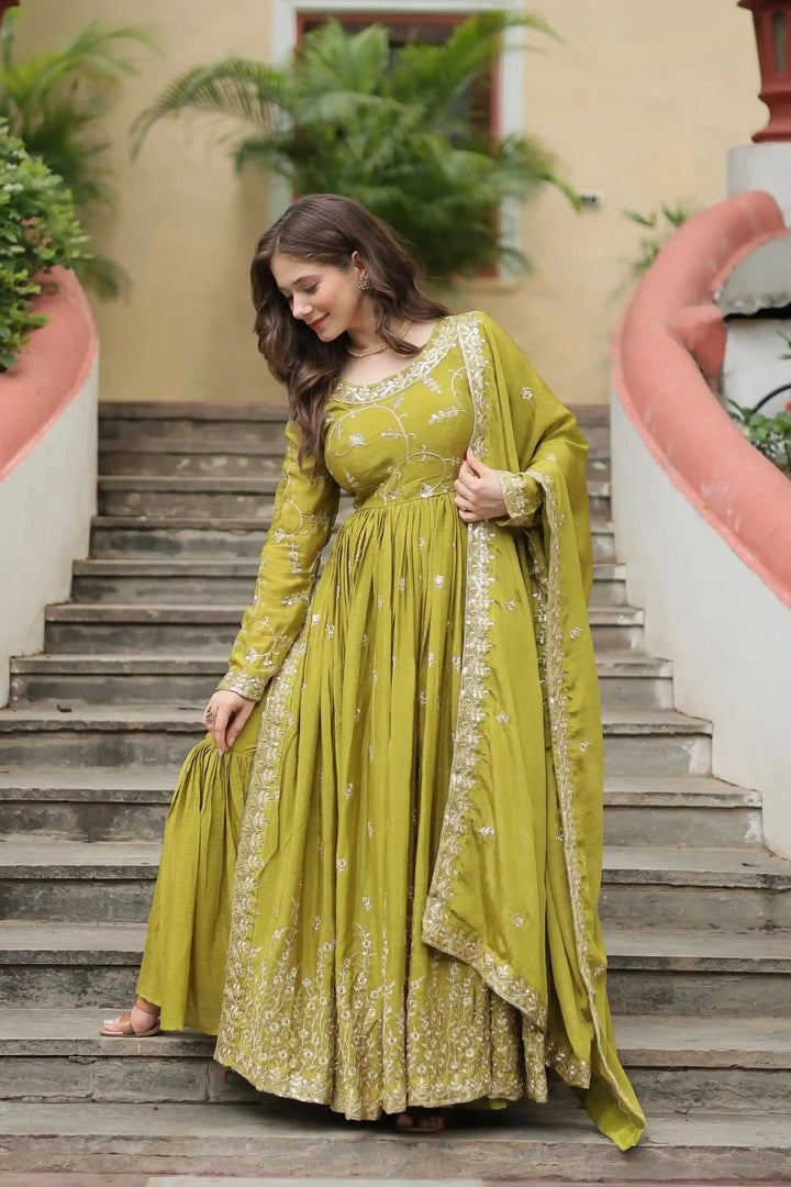 Stunning Readymade Palazzo Suit | Chinon Fabric with Beautiful Embroidery Work