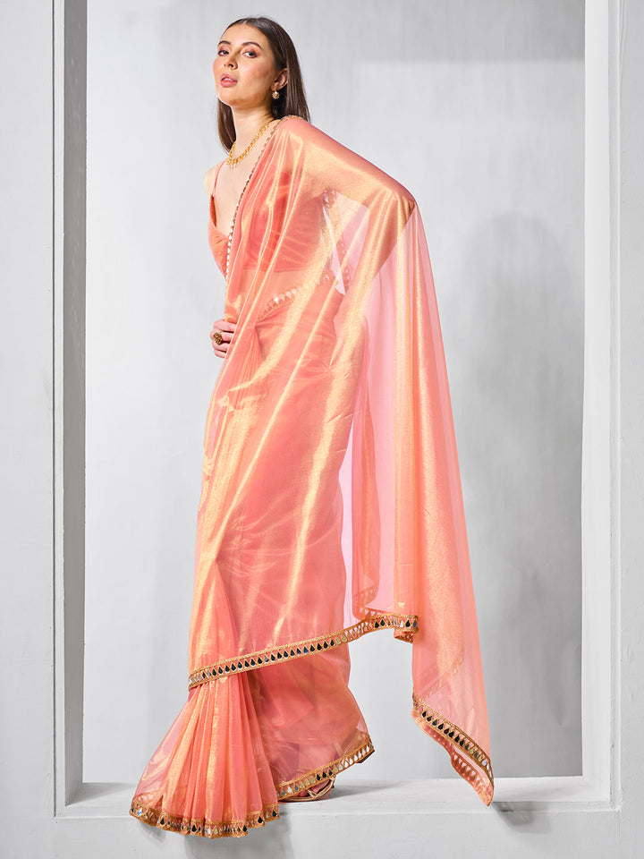 Elegant Gold Tissue Net Saree | Art Silk Blouse Perfect for Weddings & Festivities