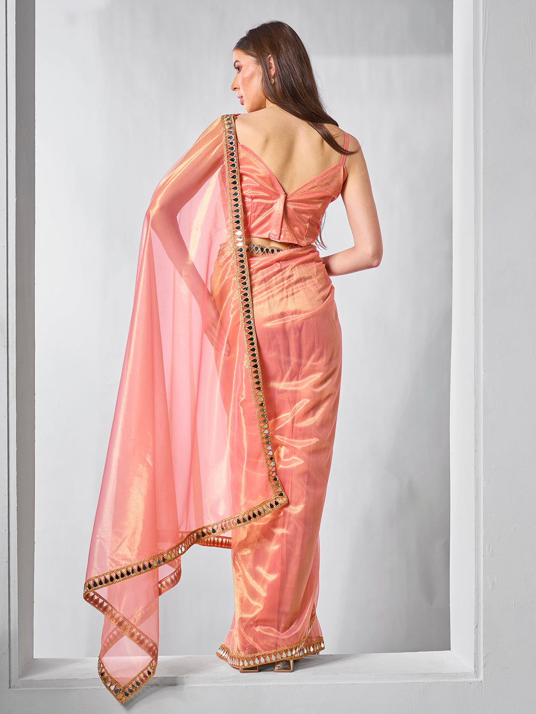 Elegant Gold Tissue Net Saree | Art Silk Blouse Perfect for Weddings & Festivities