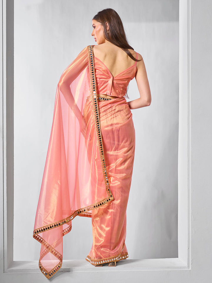Elegant Gold Tissue Net Saree | Art Silk Blouse Perfect for Weddings & Festivities