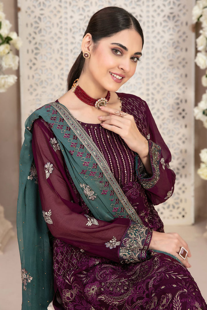 Stylish Georgette Top Featuring Santoon Bottom | Accentuated by a Georgette Dupatta
