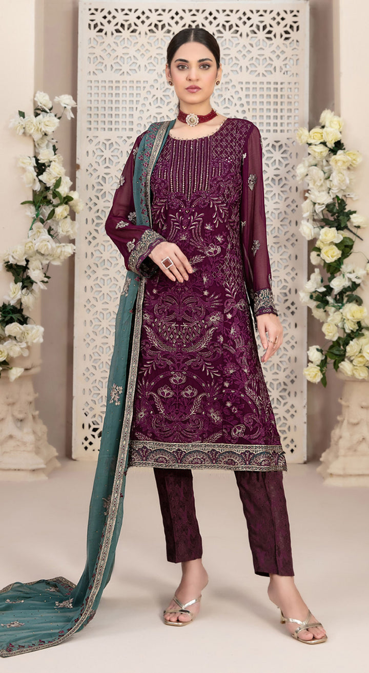 Stylish Georgette Top Featuring Santoon Bottom | Accentuated by a Georgette Dupatta