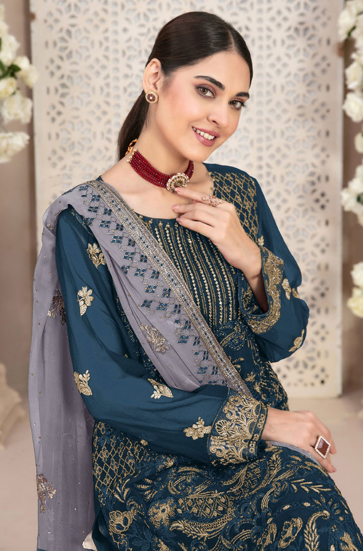 Stylish Georgette Top Featuring Santoon Bottom | Accentuated by a Georgette Dupatta