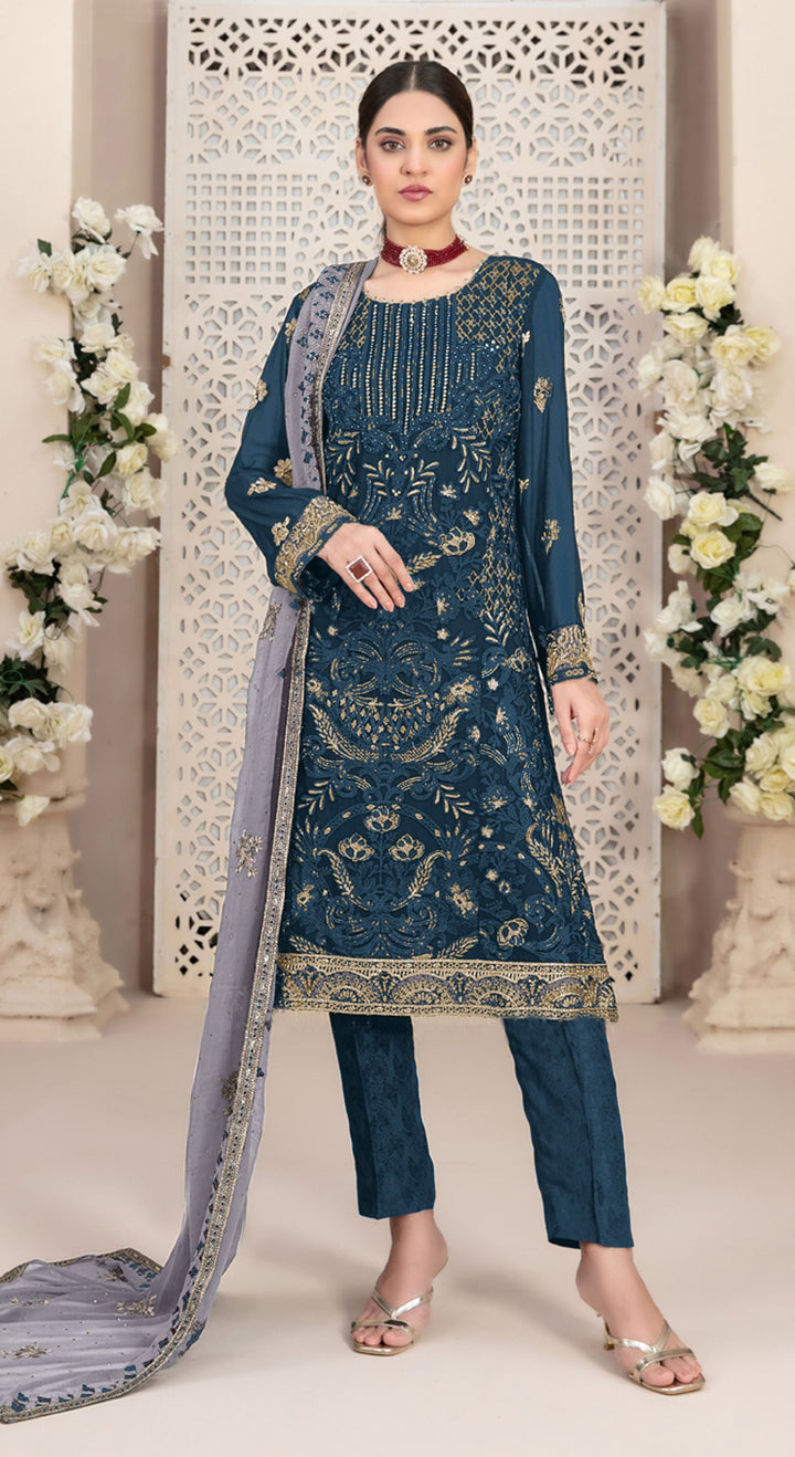 Stylish Georgette Top Featuring Santoon Bottom | Accentuated by a Georgette Dupatta
