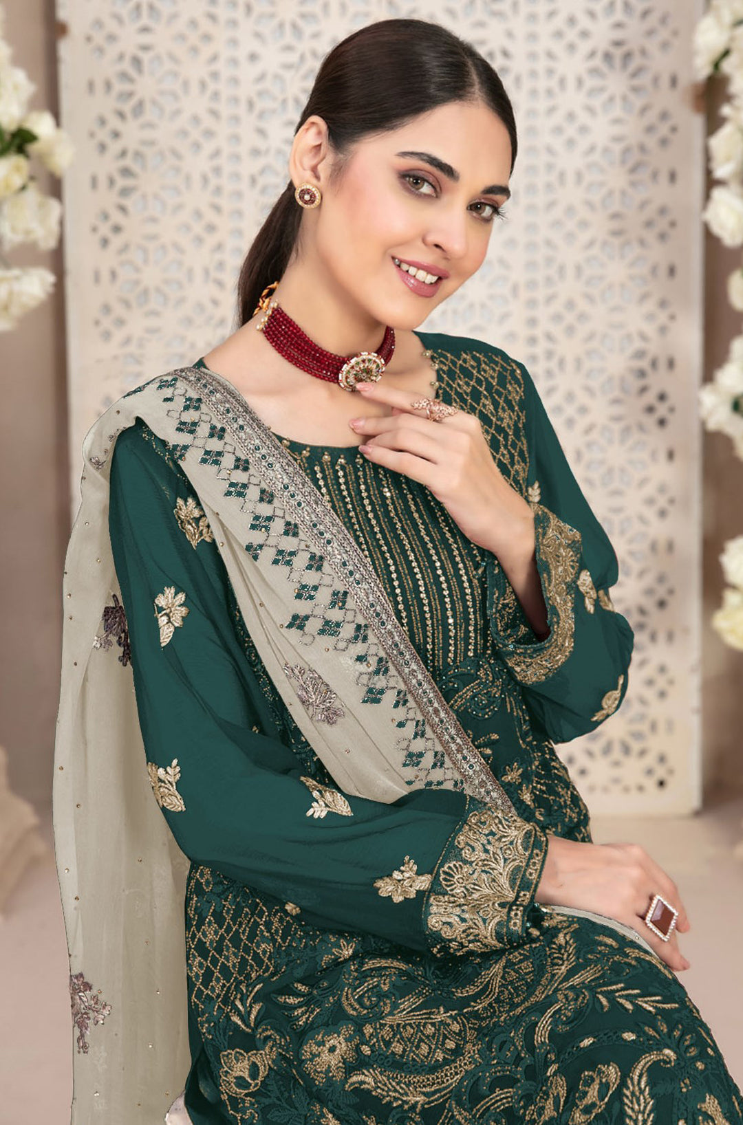 Stylish Georgette Top Featuring Santoon Bottom | Accentuated by a Georgette Dupatta