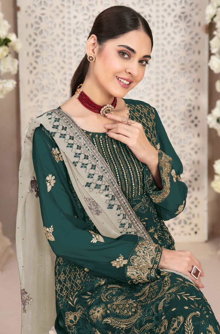Stylish Georgette Top Featuring Santoon Bottom | Accentuated by a Georgette Dupatta