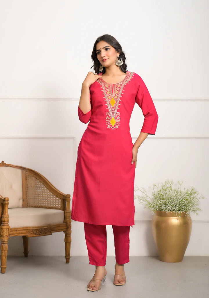 Stylish Rani Pink Silk Viscose Top Featuring Silk Viscose Bottom | Completed with a Gorgeous Crepe