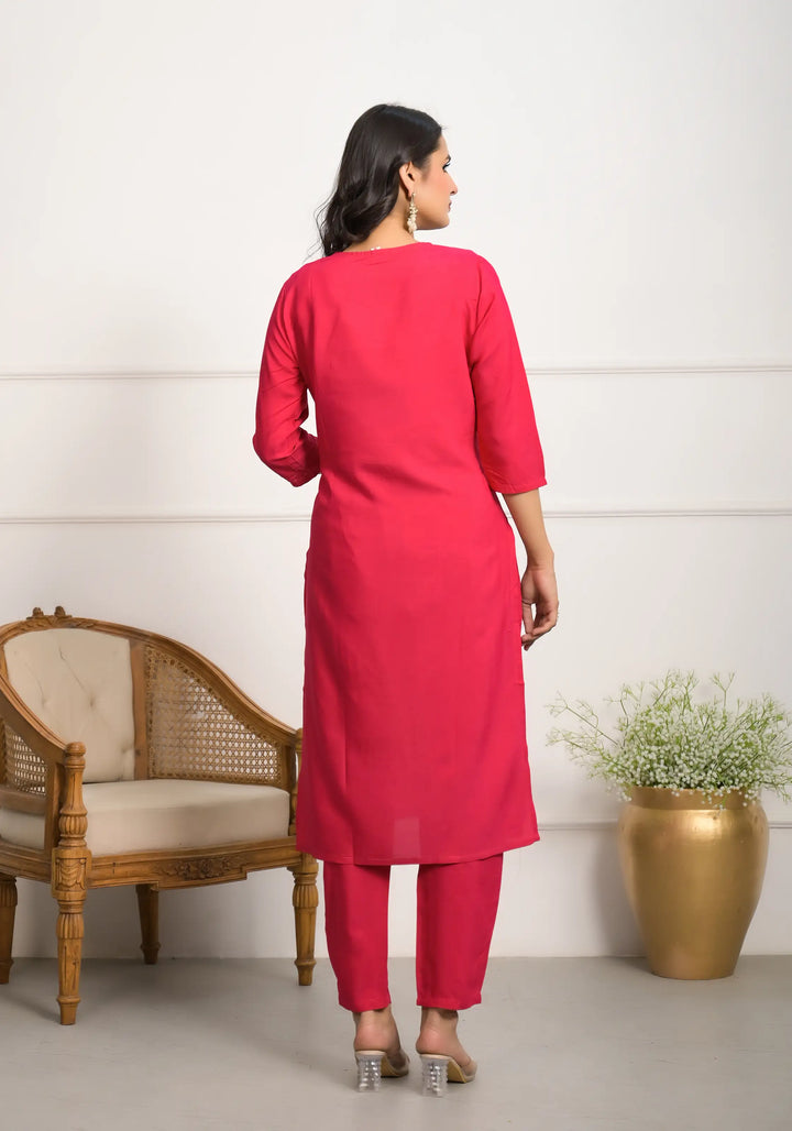 Stylish Rani Pink Silk Viscose Top Featuring Silk Viscose Bottom | Completed with a Gorgeous Crepe