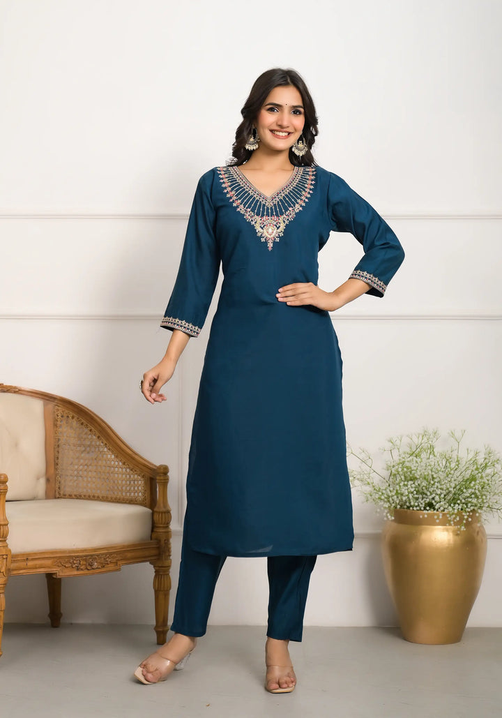 Chic Teal Blue Viscose Chanderi and Viscose Chanderi Combination | Completed with a Gorgeous Nylon