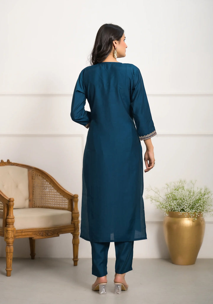 Chic Teal Blue Viscose Chanderi and Viscose Chanderi Combination | Completed with a Gorgeous Nylon