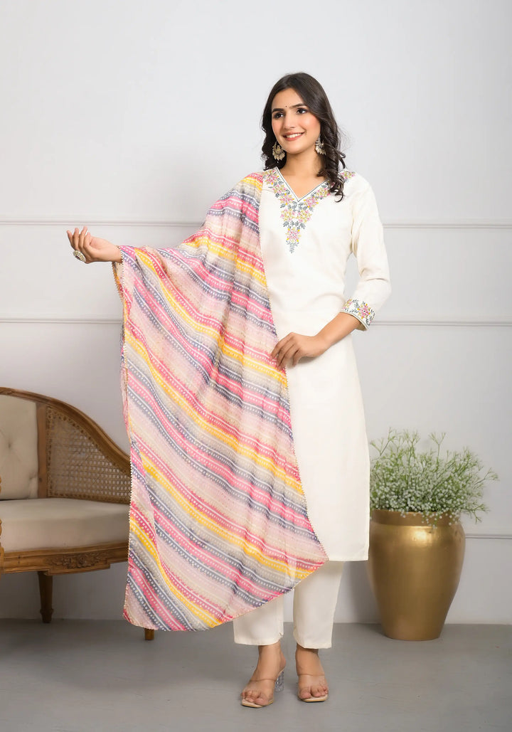 Chic Off white Viscose Blend and Viscose Blend Combination | Completed with a Gorgeous Teby Silk