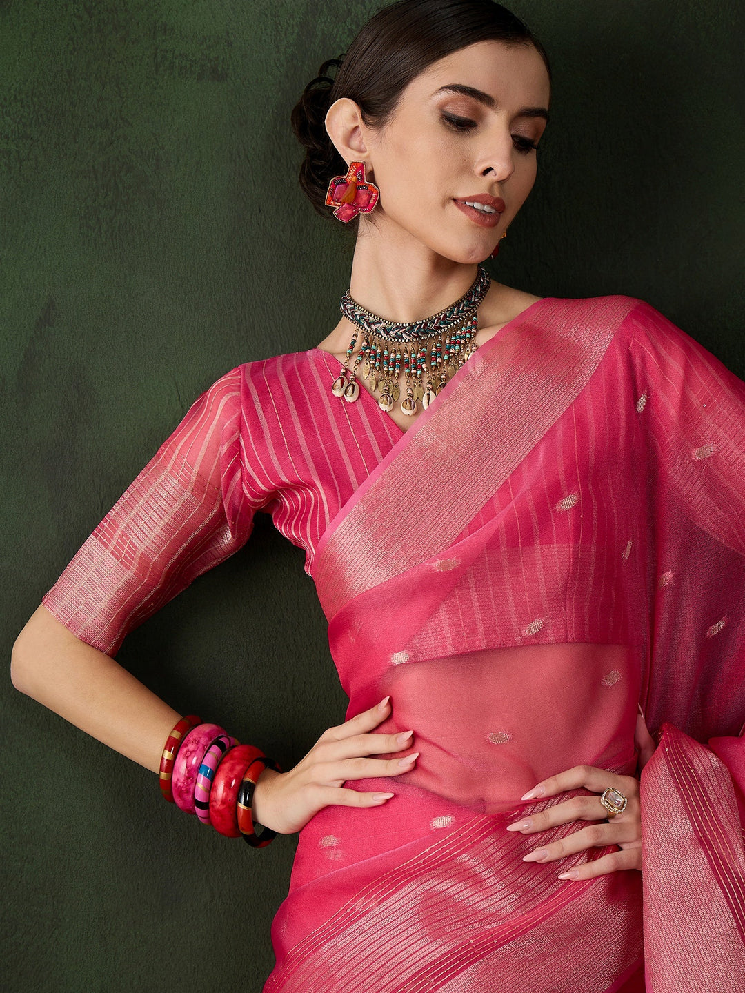 Elegant Khadi-Organza Saree | Designer Work for Special Events & Weddings