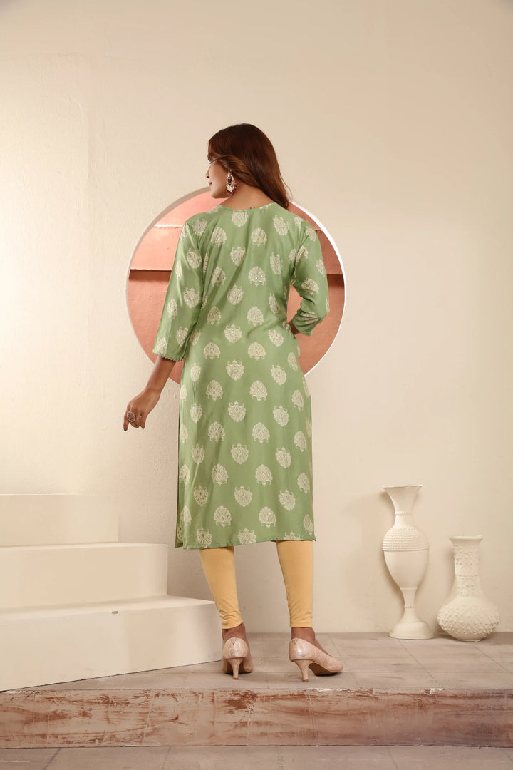Pista Green Muslin Fabric with Print |  Readymade Kurti Festive & Casual
