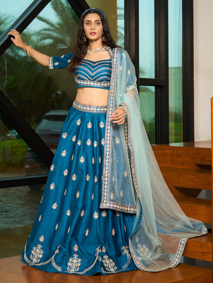 Art Silk Lehenga Choli | Designer Embroidery Work with Net Dupatta