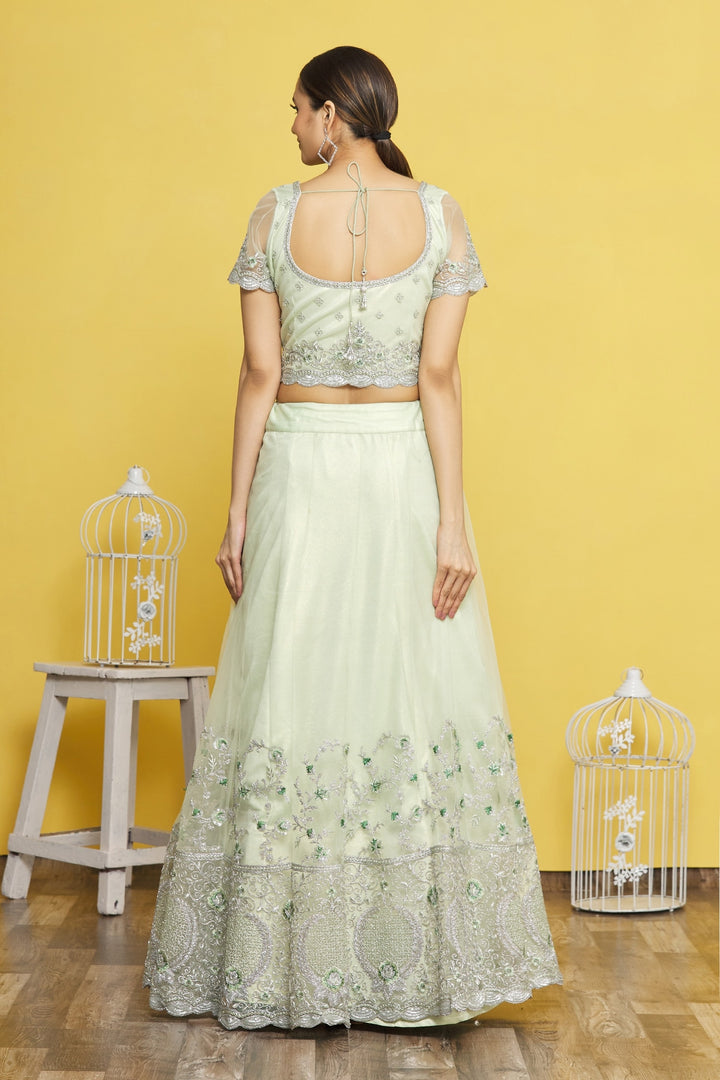Sea Green Lehenga Choli | Satin Silk with Resham and Jari Embroidery Work