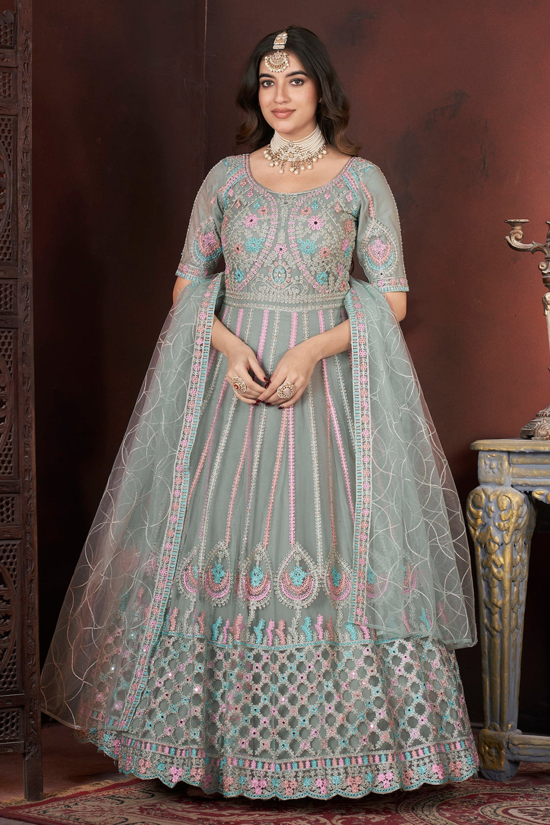 Premium Anarkali Suit | Zarkan Embroidery on Net with Stunning Details