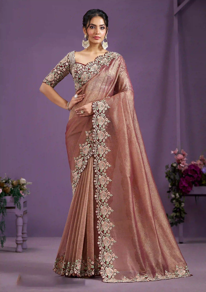 Elegant Banarasi Crush Saree | Heavy Sequence Embroidery & Moti Work