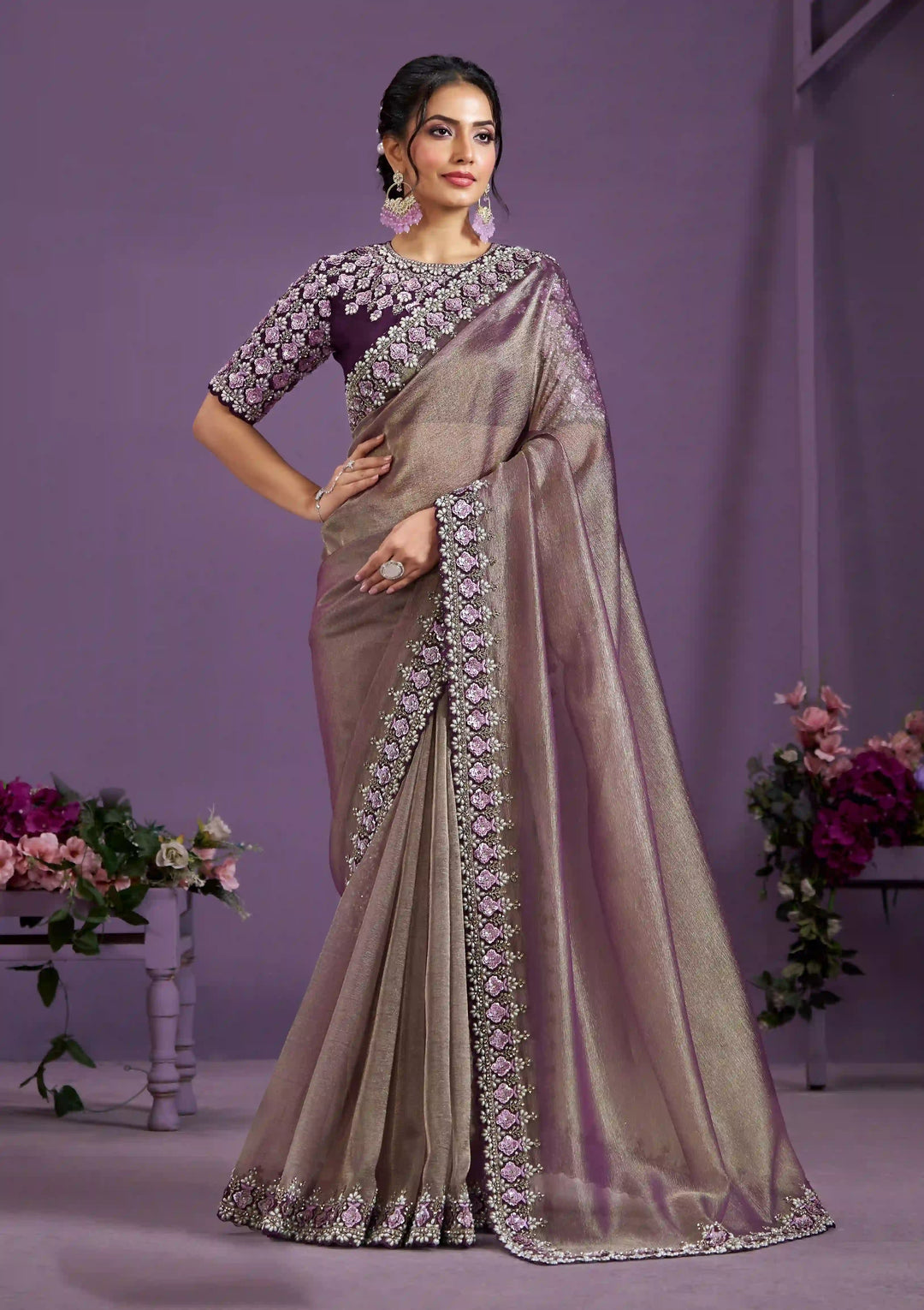Banarasi-Crush Saree with Heavy Sequence & Moti Work | Ideal for Weddings & Festivals