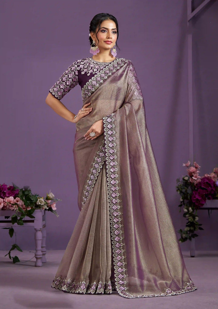 Banarasi-Crush Saree with Heavy Sequence & Moti Work | Ideal for Weddings & Festivals