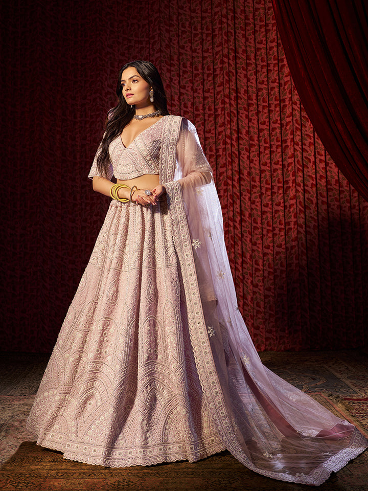 Charming Lilac Silk Lehenga with Lilac Dupatta | Elegance Redefined for Brides