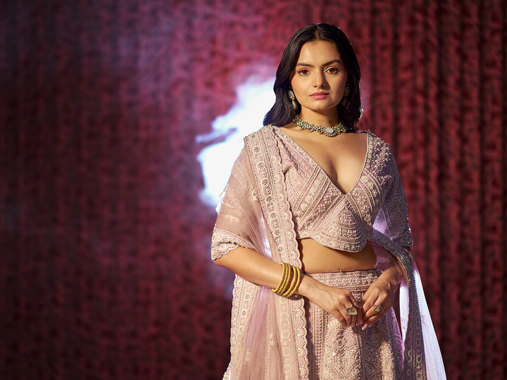Charming Lilac Silk Lehenga with Lilac Dupatta | Elegance Redefined for Brides