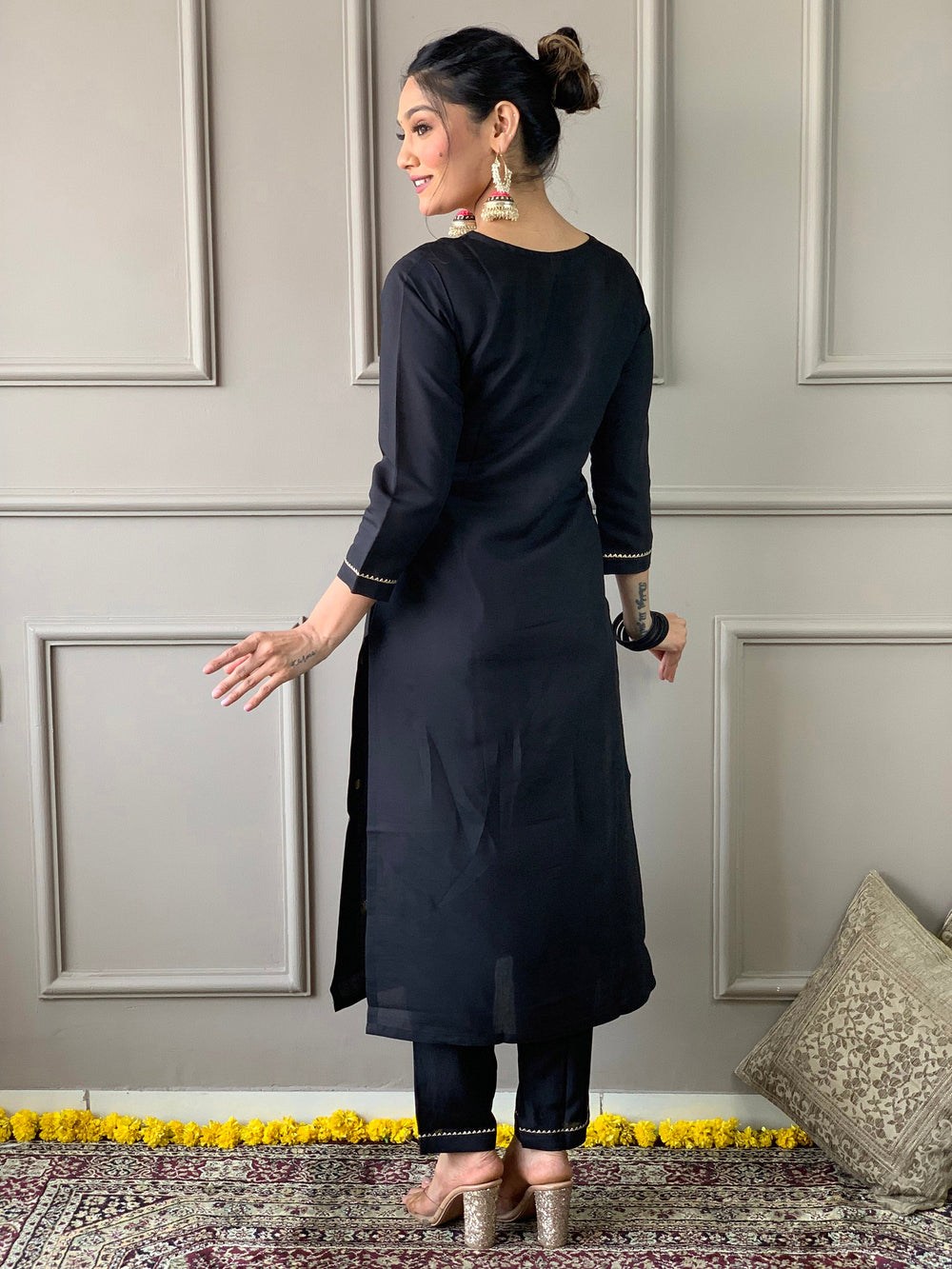 Stunning Black Embroidered Rayon Event Wear Pant Suit With Dupatta