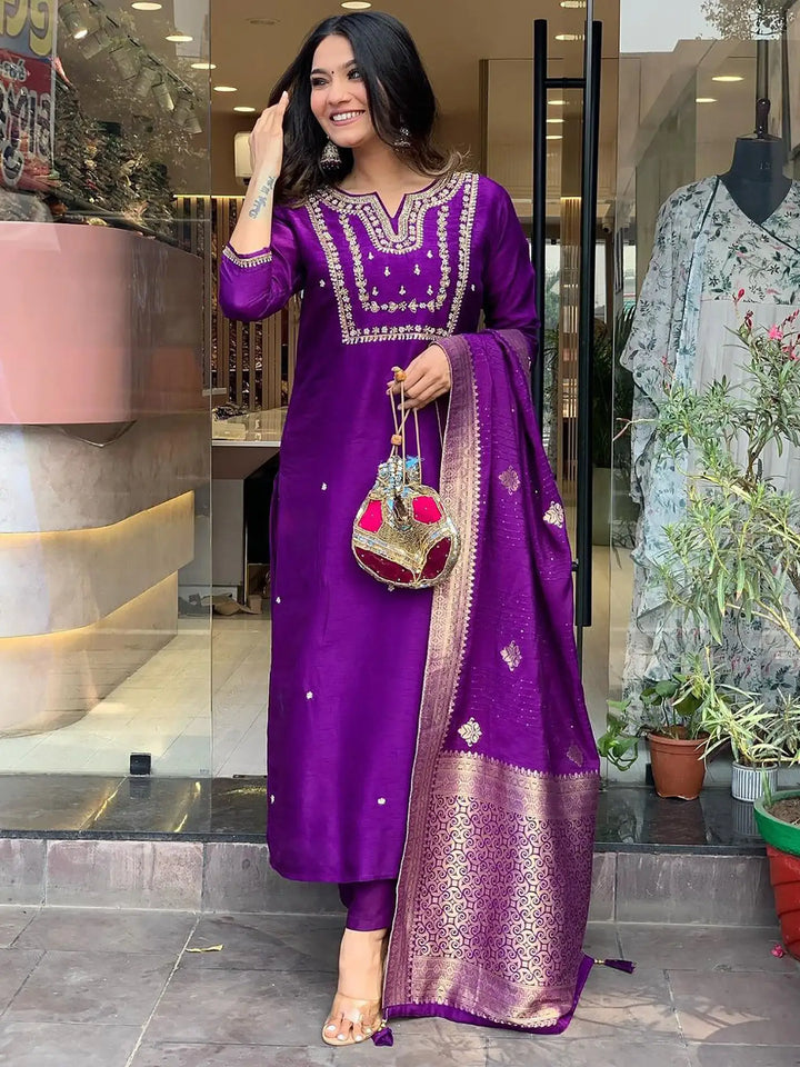 Incredible Purple Hand Work | Viscose Wedding Wear Pant Suit Collection