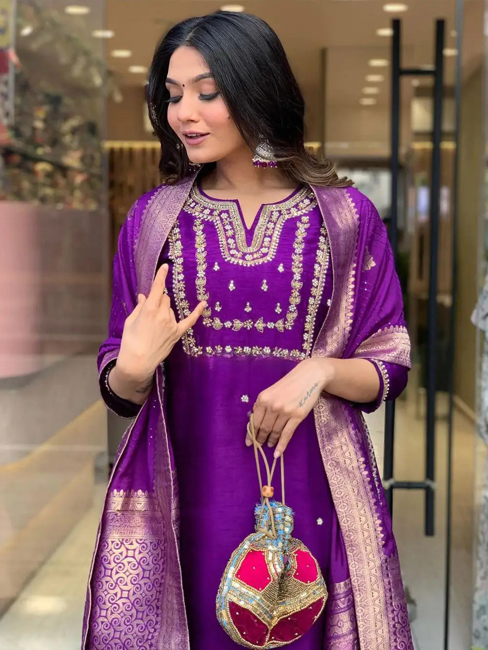 Incredible Purple Hand Work | Viscose Wedding Wear Pant Suit Collection