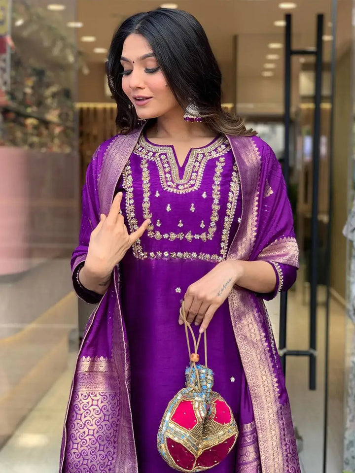 Incredible Purple Hand Work | Viscose Wedding Wear Pant Suit Collection