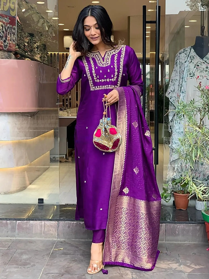 Incredible Purple Hand Work | Viscose Wedding Wear Pant Suit Collection